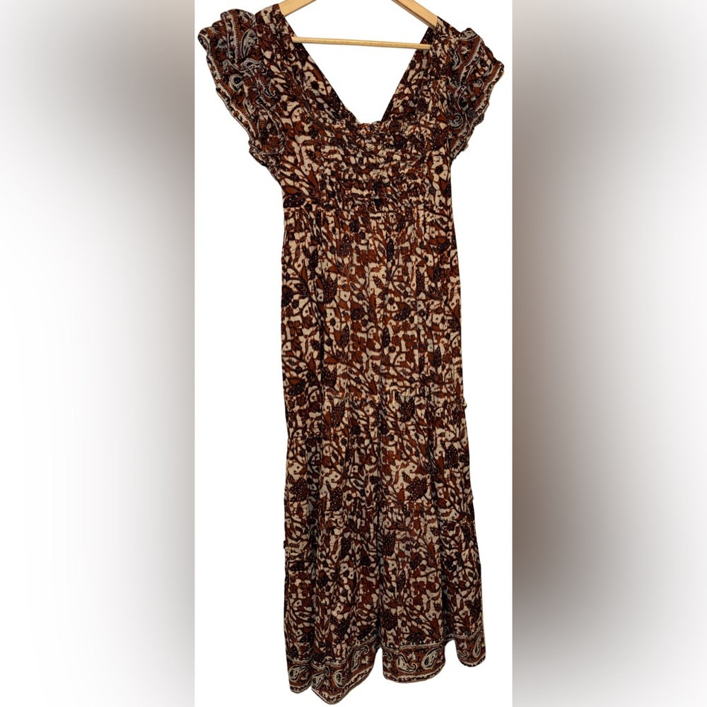 Anthropologie Love The Label 100% Cotton Mirabelle Ruffled Maxi Dress S Honey - Picture 6 of 11